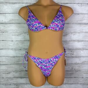 Bright swimwear bikini set in purple floral
